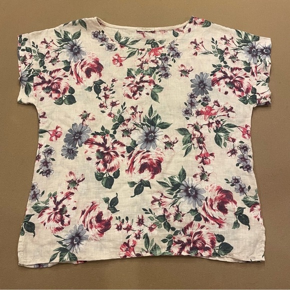 Bellambia Tops - Bellambia Women’s 100% Linen Floral Top Made In Italy Size Small